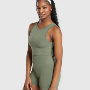 New Gymshark Ribbed Cotton Seamless Body Fit Tank BaseGreen