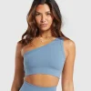 Hot Gymshark Ribbed Cotton Seamless One Shoulder  Bra FadedBlue