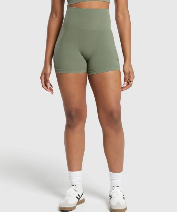 Hot Gymshark Ribbed Cotton Seamless Shorts BaseGreen