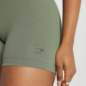 Hot Gymshark Ribbed Cotton Seamless Shorts BaseGreen