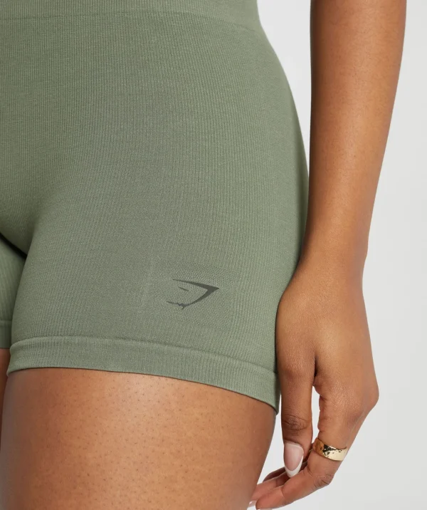 Hot Gymshark Ribbed Cotton Seamless Shorts BaseGreen