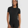 Online Gymshark Ribbed Cotton Seamless T-Shirt Black