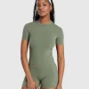 Outlet Gymshark Ribbed Cotton Seamless T-Shirt BaseGreen