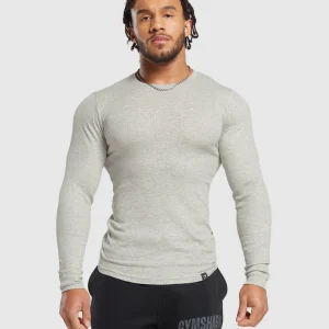 Discount Gymshark Ribbed Long Sleeve T-Shirt StoneGreyMarl