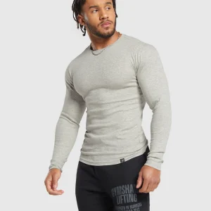 Discount Gymshark Ribbed Long Sleeve T-Shirt StoneGreyMarl