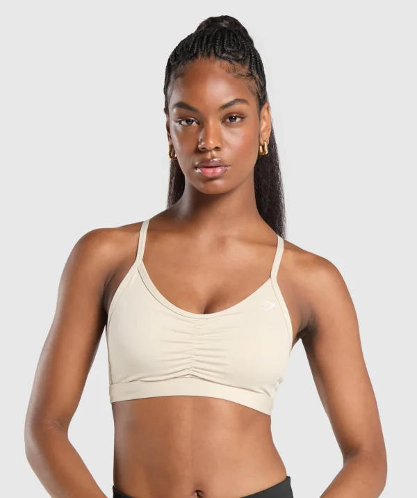 Hot Gymshark Ruched Sports Bra CreamBeige