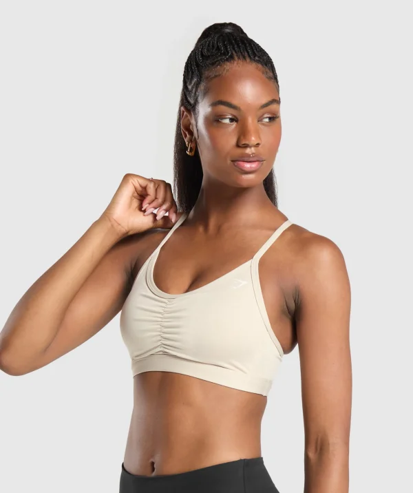 Hot Gymshark Ruched Sports Bra CreamBeige