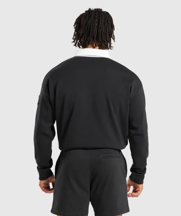 Fashion Gymshark Rugby Shirt Black/White