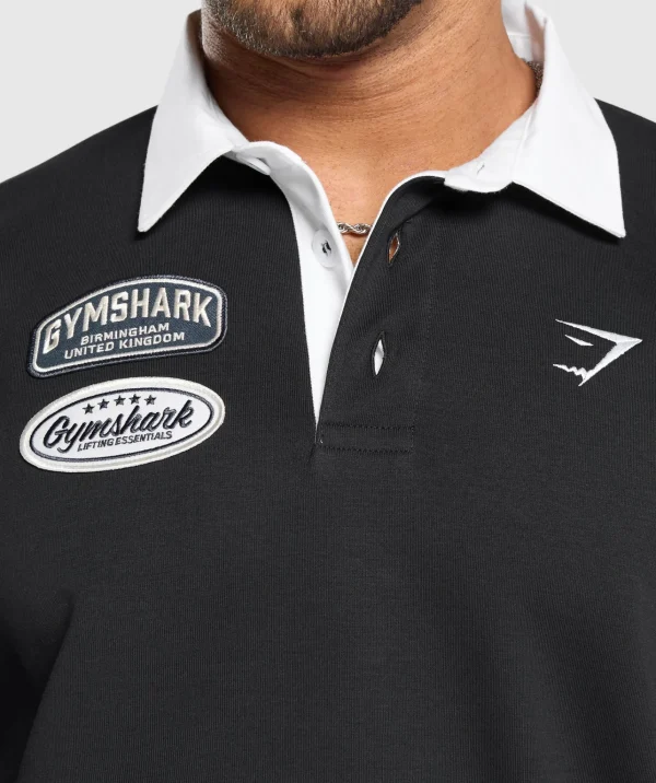 Fashion Gymshark Rugby Shirt Black/White