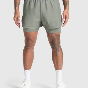 Fashion Gymshark Running 2 in 1 Shorts UnitGreen