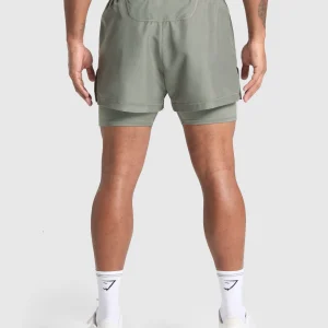 Fashion Gymshark Running 2 in 1 Shorts UnitGreen