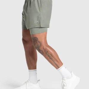 Fashion Gymshark Running 2 in 1 Shorts UnitGreen