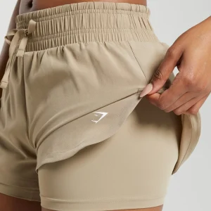 New Gymshark Running 2 In 1 Shorts CementBrown