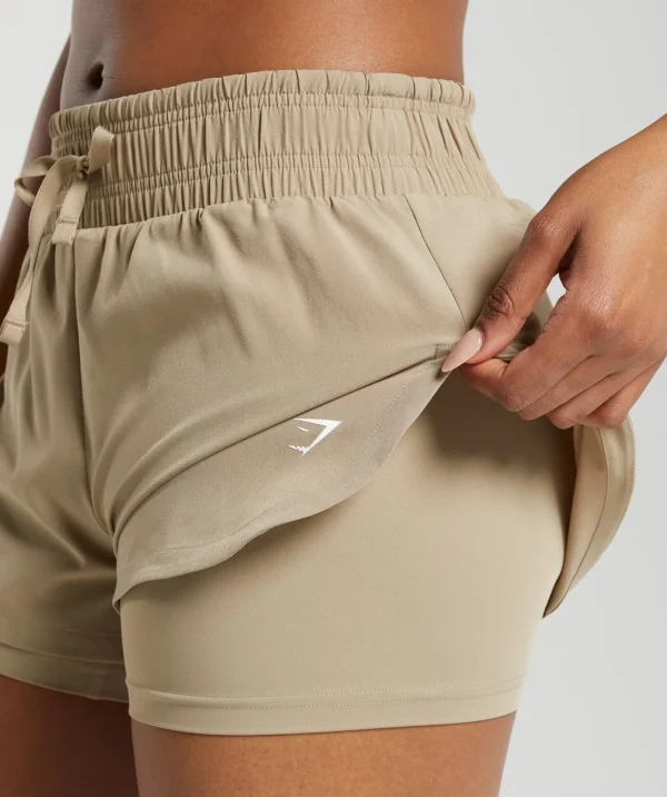 New Gymshark Running 2 In 1 Shorts CementBrown