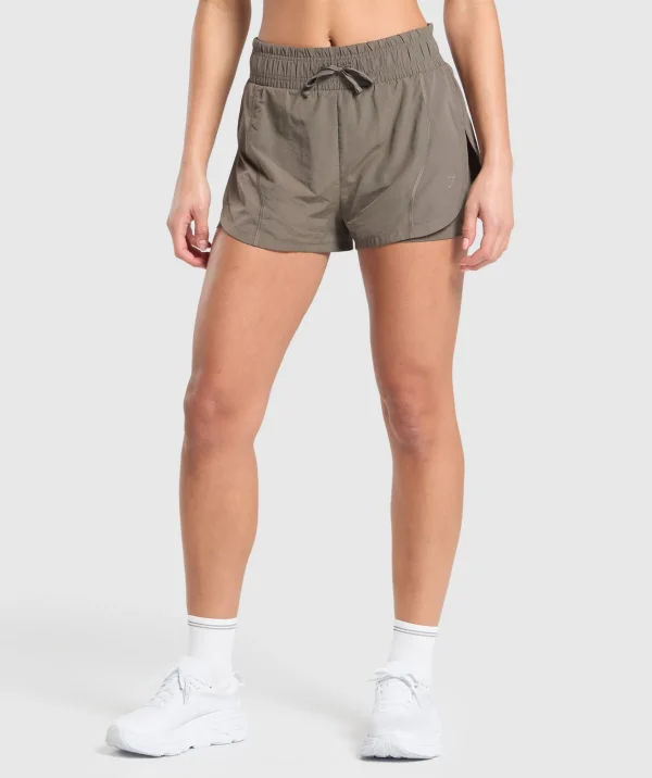 Hot Gymshark Running 2 in 1 Woven Shorts CamoBrown