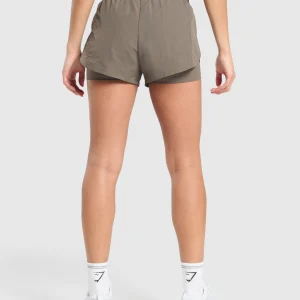 Hot Gymshark Running 2 in 1 Woven Shorts CamoBrown