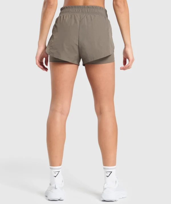 Hot Gymshark Running 2 in 1 Woven Shorts CamoBrown