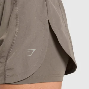 Hot Gymshark Running 2 in 1 Woven Shorts CamoBrown