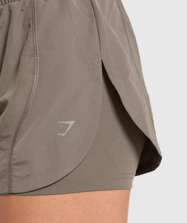 Hot Gymshark Running 2 in 1 Woven Shorts CamoBrown