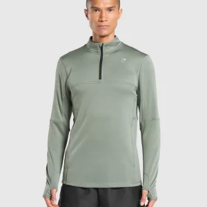 Hot Gymshark Running 1/4 Zip UnitGreen