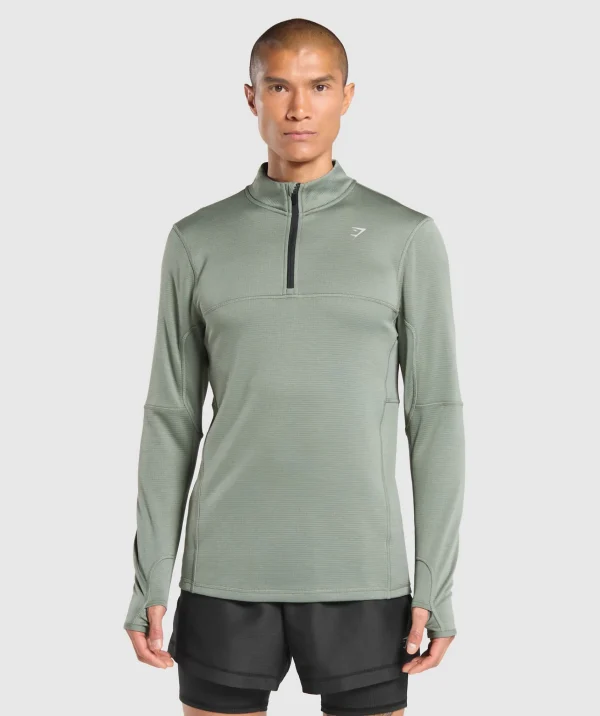 Hot Gymshark Running 1/4 Zip UnitGreen