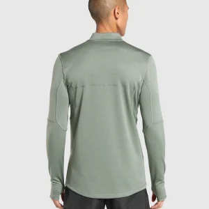 Hot Gymshark Running 1/4 Zip UnitGreen