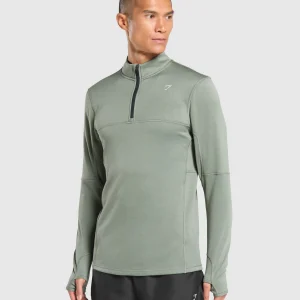 Hot Gymshark Running 1/4 Zip UnitGreen