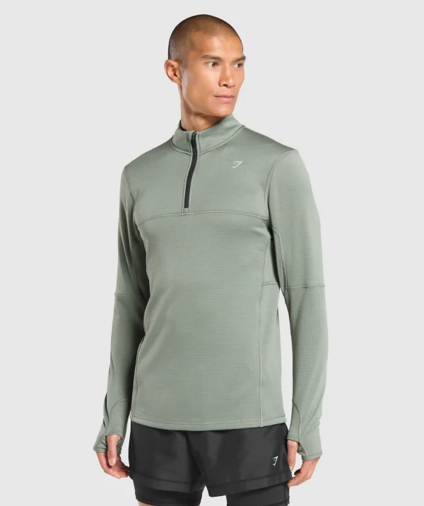 Hot Gymshark Running 1/4 Zip UnitGreen