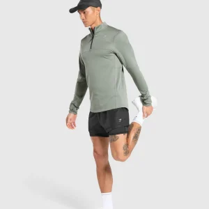 Hot Gymshark Running 1/4 Zip UnitGreen