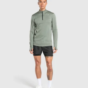 Hot Gymshark Running 1/4 Zip UnitGreen