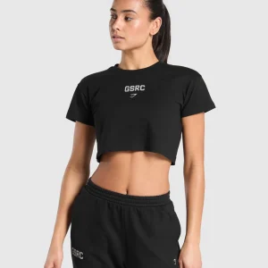 Online Gymshark Running Graphic Crop Top Black