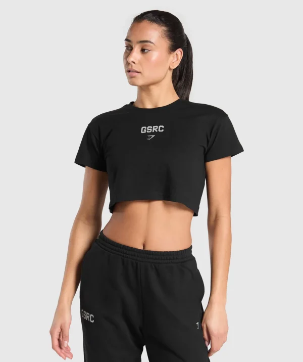 Online Gymshark Running Graphic Crop Top Black