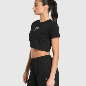 Online Gymshark Running Graphic Crop Top Black