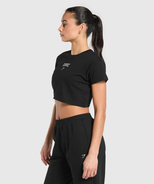 Online Gymshark Running Graphic Crop Top Black