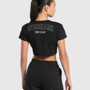 Online Gymshark Running Graphic Crop Top Black