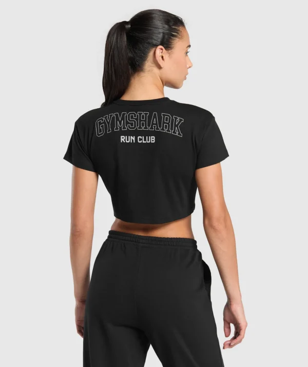 Online Gymshark Running Graphic Crop Top Black