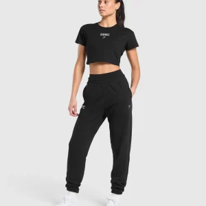 Online Gymshark Running Graphic Crop Top Black