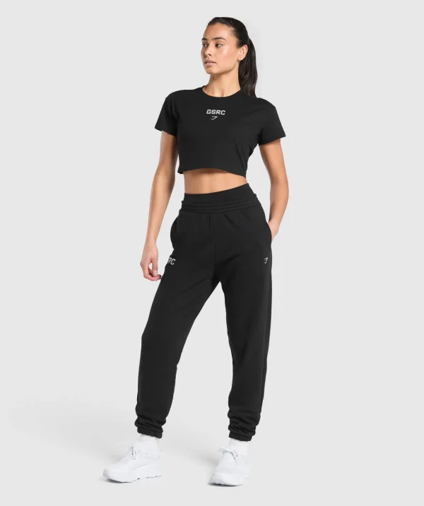 Online Gymshark Running Graphic Crop Top Black