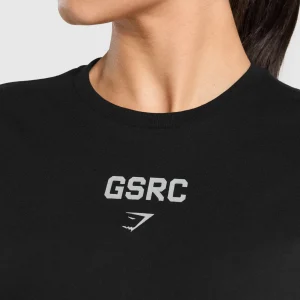 Online Gymshark Running Graphic Crop Top Black