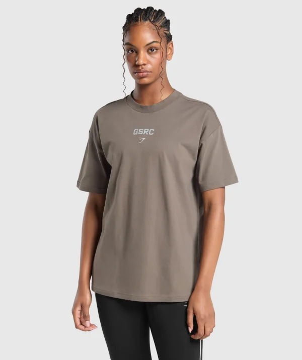 Fashion Gymshark Running Graphic Oversized T-Shirt CamoBrown