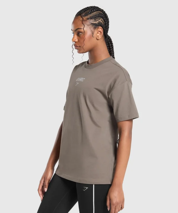 Fashion Gymshark Running Graphic Oversized T-Shirt CamoBrown