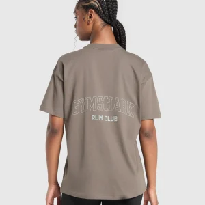 Fashion Gymshark Running Graphic Oversized T-Shirt CamoBrown
