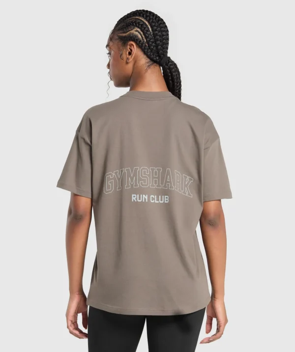 Fashion Gymshark Running Graphic Oversized T-Shirt CamoBrown