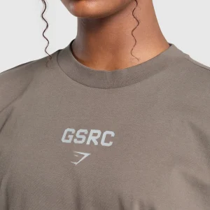 Fashion Gymshark Running Graphic Oversized T-Shirt CamoBrown
