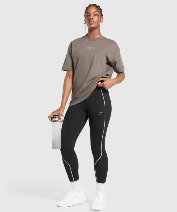 Fashion Gymshark Running Graphic Oversized T-Shirt CamoBrown