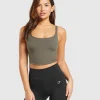 Fashion Gymshark Scoop Back Crop Tank CamoBrown