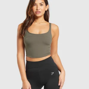 Fashion Gymshark Scoop Back Crop Tank CamoBrown