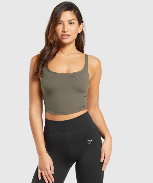 Fashion Gymshark Scoop Back Crop Tank CamoBrown