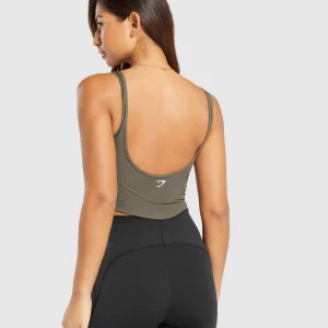 Fashion Gymshark Scoop Back Crop Tank CamoBrown