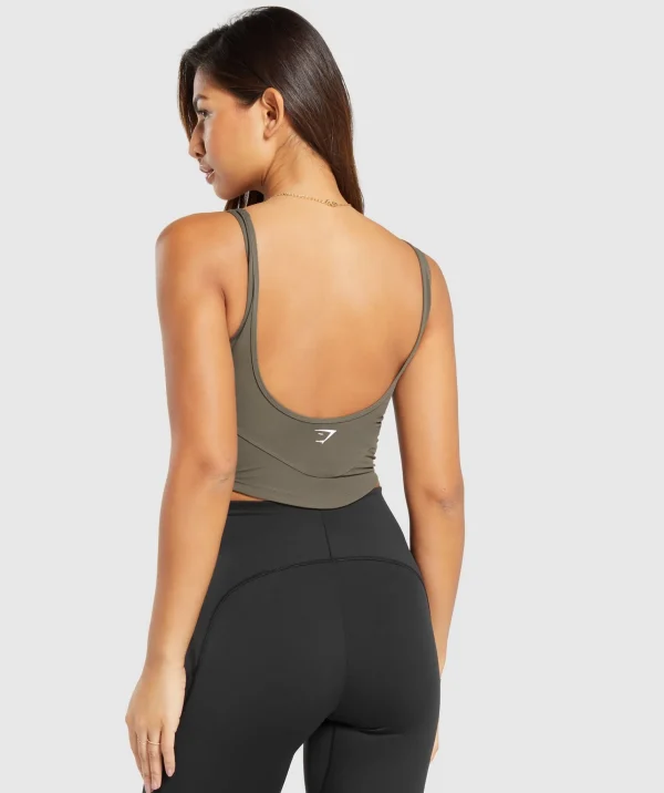 Fashion Gymshark Scoop Back Crop Tank CamoBrown